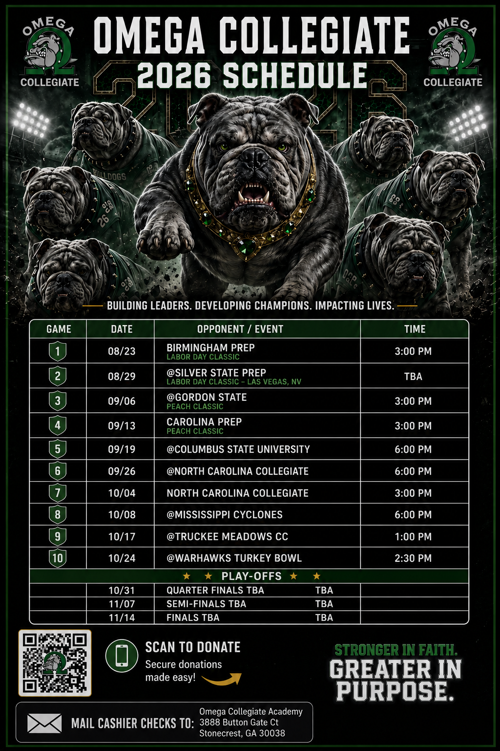 Omega Collegiate Academy 2026 Football Schedule